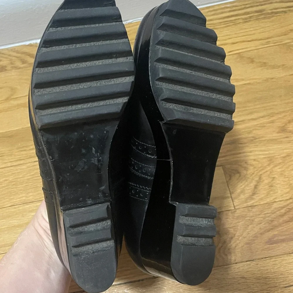 Robert Clergerie Black Leather‎ Wingtip Oxford Platform Block Heel Women's 5.5 B